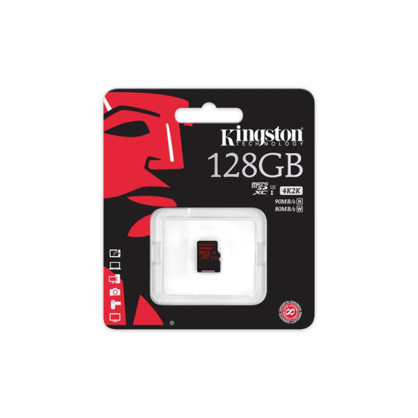 Карта пам'яті Kingston 4K microSDXC 128GB Class 10 UHS-I U3 R90/W80MB/s
